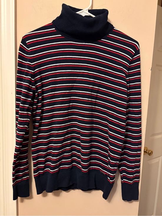 Tommy Hilfiger Sweaters - Tommy Hilfiger Navy Turtleneck Sweater with Red and White Stripes